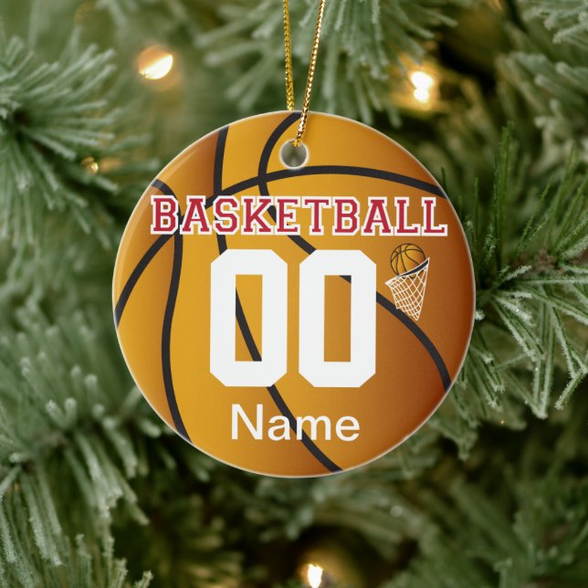 Mörk Red Personalize Basketball med nummer Julgransprydnad Keramik (Träd)