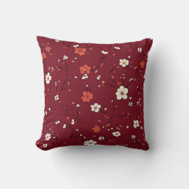 Mörk Red Pillow med små vita och Rosa Blommar Kudde