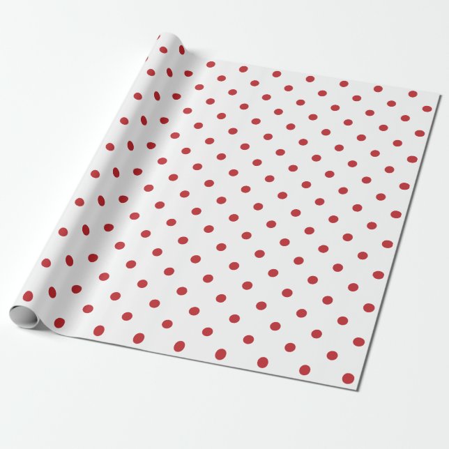 Mörk Red Polka-punkt på vitt stort utrymme Presentpapper (Utrullad)