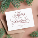 Mörk Red Romantic God jul-skript - platt Julkort<br><div class="desc">Den här enkla julklappen har elegant och romantisk kalligrafi-skrift med en vinter-berusbukett och anpassningsbar på baksidan. Om du vill ha en mer avancerad anpassning av den här designen klickar du på BLUE DESIGN VERKTYG ovan!</div>