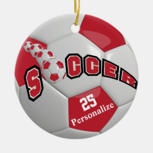 Mörk Red Soccer Ball Anpassa Julgransprydnad Keramik