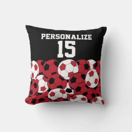 Mörk Red Soccer Ball Collage | DIY Namn & Number Kudde