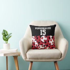 Mörk Red Soccer Ball Collage | DIY Namn & Number Kudde