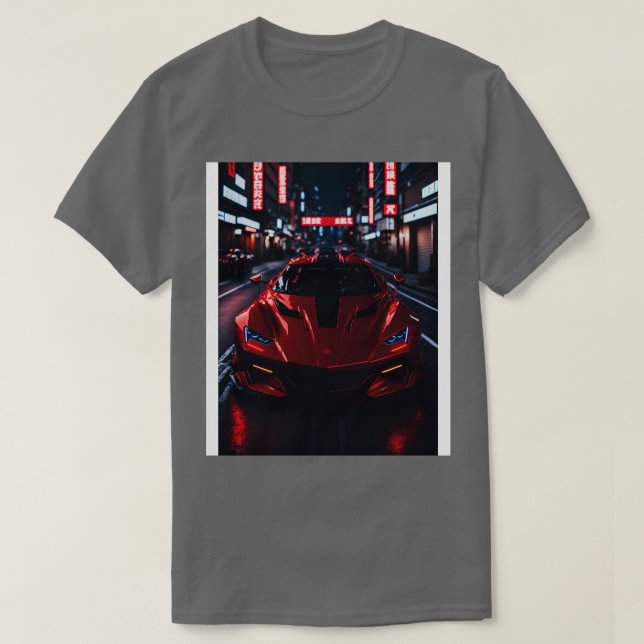 Mörk Red Sports i Japanska Neon City T Shirt (Design framsida)