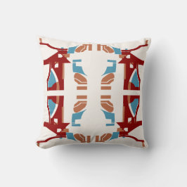 Mörk Red Tan Blue på off-white Mediterranean Motif Kudde