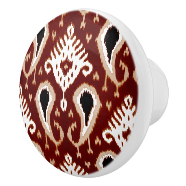 Mörk Red Taupe Brown Black Ikat Tribal Art Mönster Knopp (Höger)