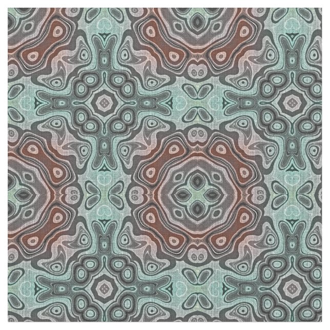 Mörk Red Teal Blue Grönt Bali Batik Mönster Tyg (Närbild)