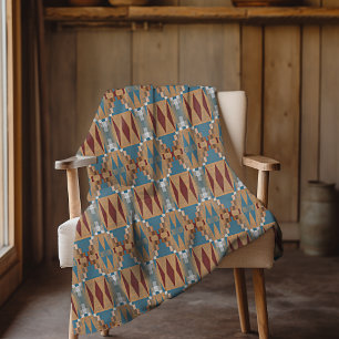 Mörk Red Teal Blue Taupe Brown Tribal Mosaic Art Fleecefilt