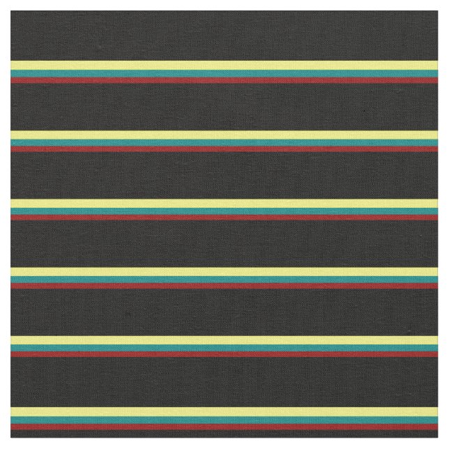Mörk Red, Teal, Gult & Black Linjer Tyg (Närbild)