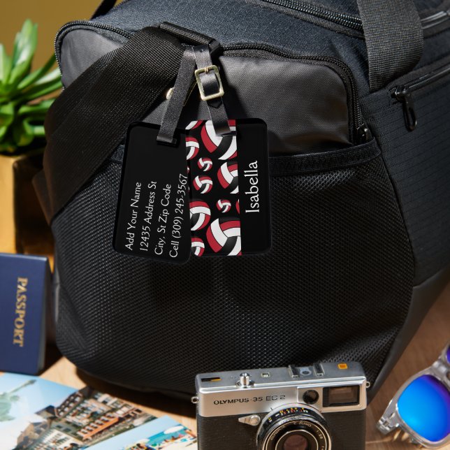 Mörk Red Volleyball Sport Mönster Bagagebricka (Fram & Baksida)