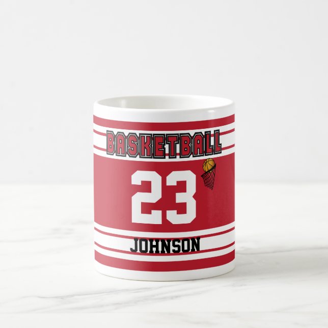 Mörk Red & White Basketball Jersey Kaffemugg (Center)