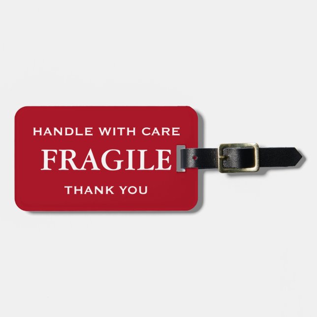 Mörk Red White Fragile Handle med Care Tack Bagagebricka (Horisontell Framsida)