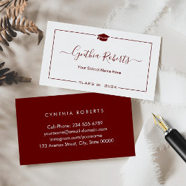 Mörk Red White Script Studenten Standard Visitkort