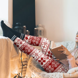 Mörk Red Winter Fair Isle Mönster Leggings