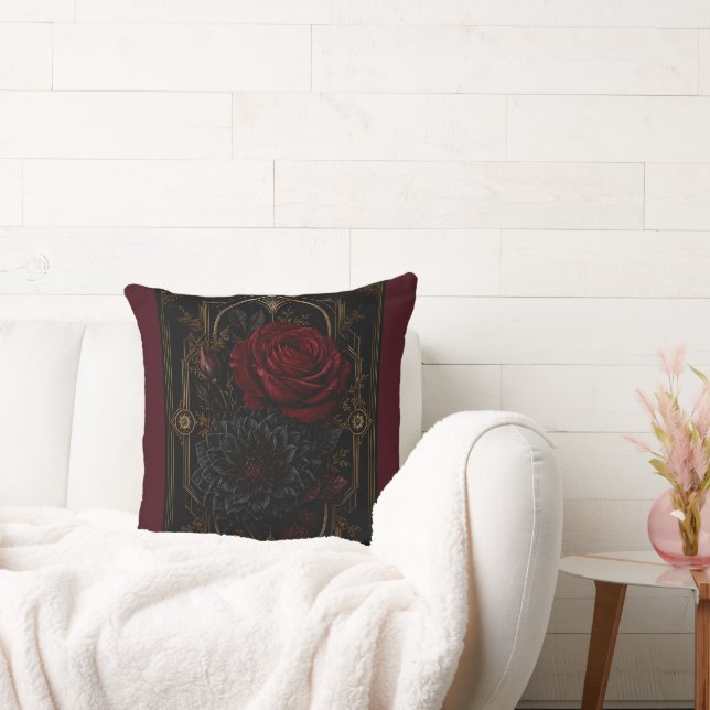 Mörk Regency Crimson Rose Lyx Fals Sämjes Kudd Kudde (Soffa)
