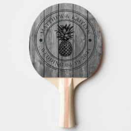 Mörk Ren Grå Trä Ananas Bröllopskam & Namn Pingisracket