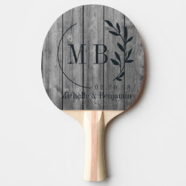 Mörk Ren Grå Trä Blad Bröllops Monogram Pingisracket