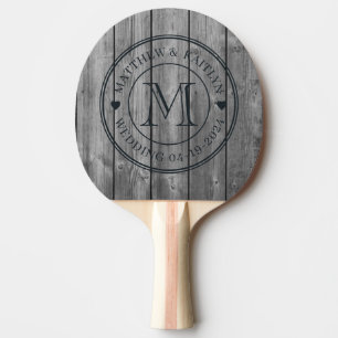 Mörk Ren Grå Trähjärtan Bröllopsmonogram Pingisracket