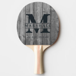Mörk Ren Grå Trämonogram & Namnöverlägg Pingisracket
