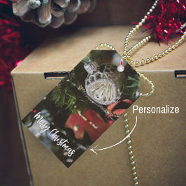 Mörk retro Julgran Presentetikett