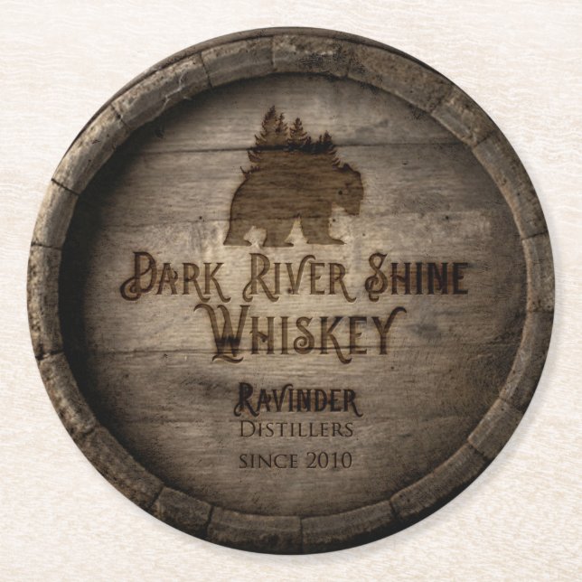 Mörk River Shine Whiskey Barrel Underlägg (Framsidan)