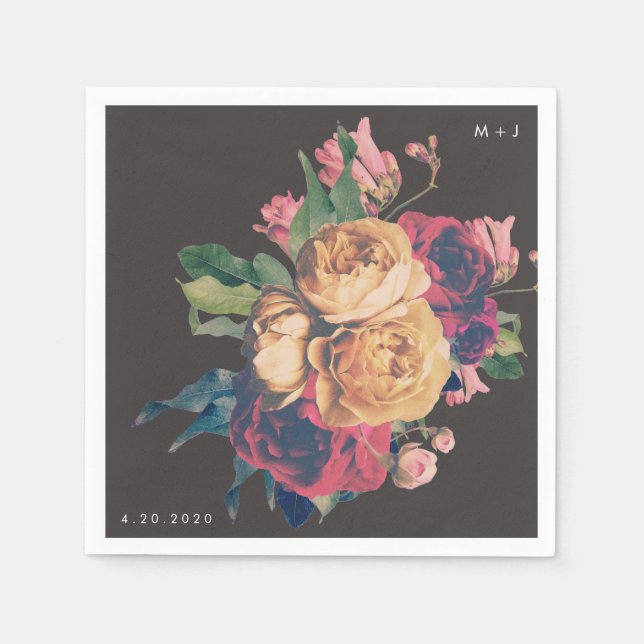 Mörk Ro Botaniskt färskt Bröllop Bord Napkins Pappersservett (Framsidan)