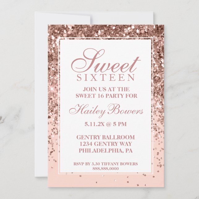 Mörk Ro Glitter Fab Sweet sixteen Inbjudningar (Framsida)