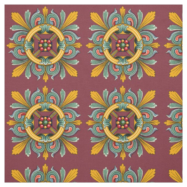 Mörk Ro Victorian Tile Design Tyg (Provkarta)