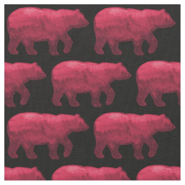 Mörk - röd björn på svart tygH Tyg (Närbild)