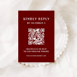 Mörk röd Elegant | Bröllop QR-kod OSA Kort<br><div class="desc">Det här minimalistiska QR-svarskortet för QR-bröllop som kan skannas och skannas i elegant har modern vit text på en mörk röd,  maronbakgrund,  för ett djärvt,  enkelt och färglöst utseende. Dina gäster kan enkelt söka igenom koden för att besöka webbplatsen för bröllop och onlinen för osa.</div>