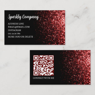 Mörk röd faux-gnistra svart elegant QR-kod Visitkort