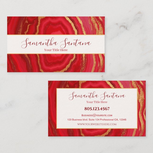 Mörk röd marmor med Guld Visitkort (Fram/baksida)