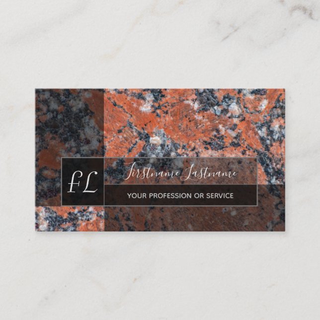 Mörk röd marmor svart marmor struktur monogram visitkort (Framsida)