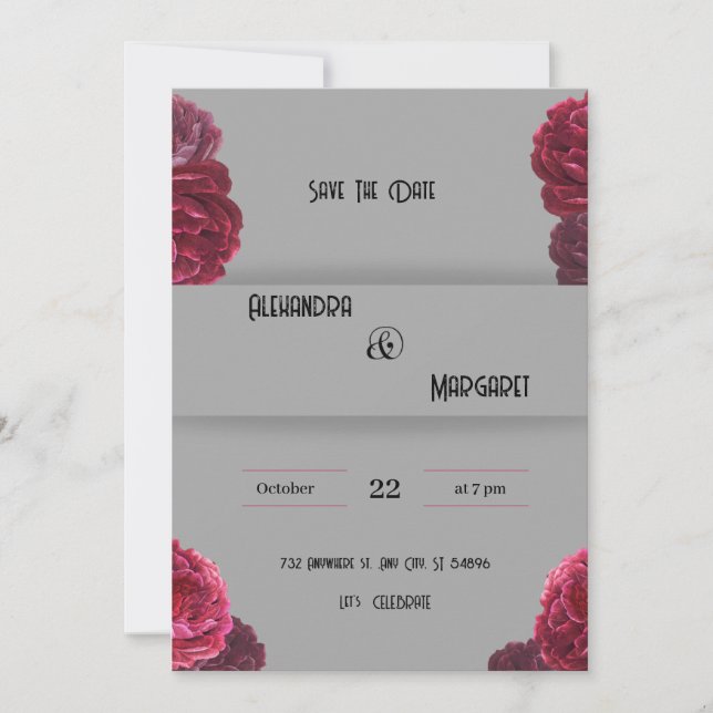 mörk röd och beige bröllopsinbjudan inbjudningar (Framsida)