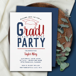 Mörk Röd och blå Studentfest Inbjudningar