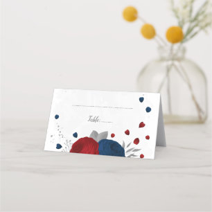 mörk röd och marin blåa blommor silver botaniska placeringskort