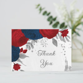 mörk röd och marin blomma silver botaniska bröllop tack kort