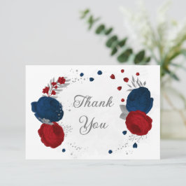 mörk röd och marin blomma silver botaniska bröllop tack kort