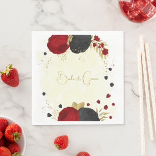 mörk röd och svart blomma guld bröllop pappersservett