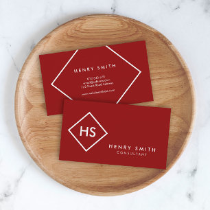 Mörk Röd och vit minimalistisk geometrisk monogram Visitkort