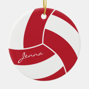 Mörk Röd och vit volleyboll Julgransprydnad Keramik