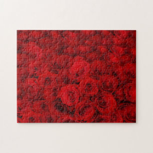 Mörk Röd ros Bouquet Flower Puzzle Pussel