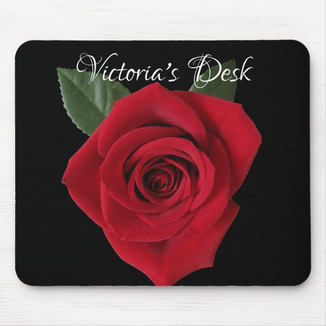 Mörk - röd rosskrivbord Mousepad med namn Musmatta (Framsidan)