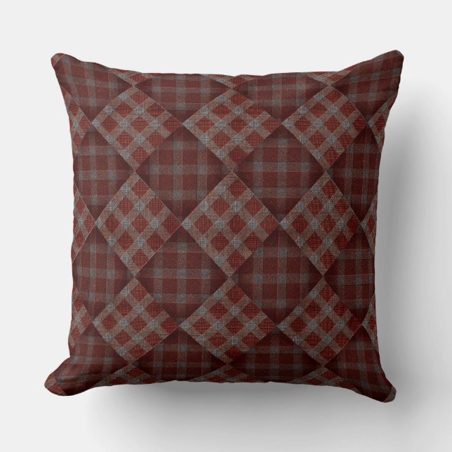 Mörk röd tartan plaid mosaic dekorativ kudde (Framsida)