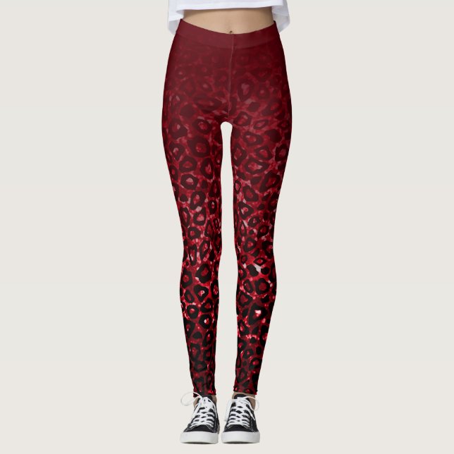 Mörk Röd toningsleopard Leggings (Framsida)