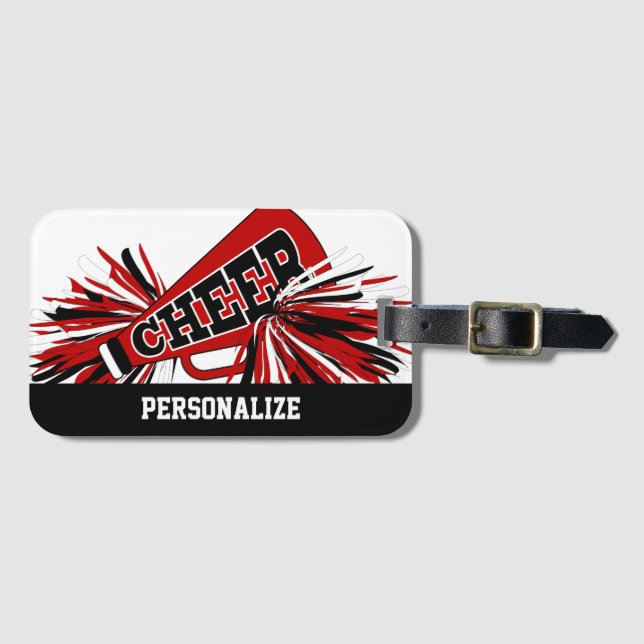 Mörk Röd, Vit och Svart CheerLeaderMegafon Bagagebricka (Framsida horisontal)