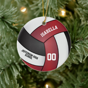 Mörk Röd, vit och svart volleyboll Julgransprydnad Keramik