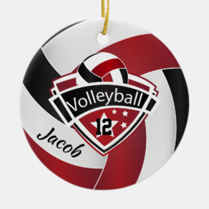 Mörk - röd, vit- och svartvolleyboll julgransprydnad keramik