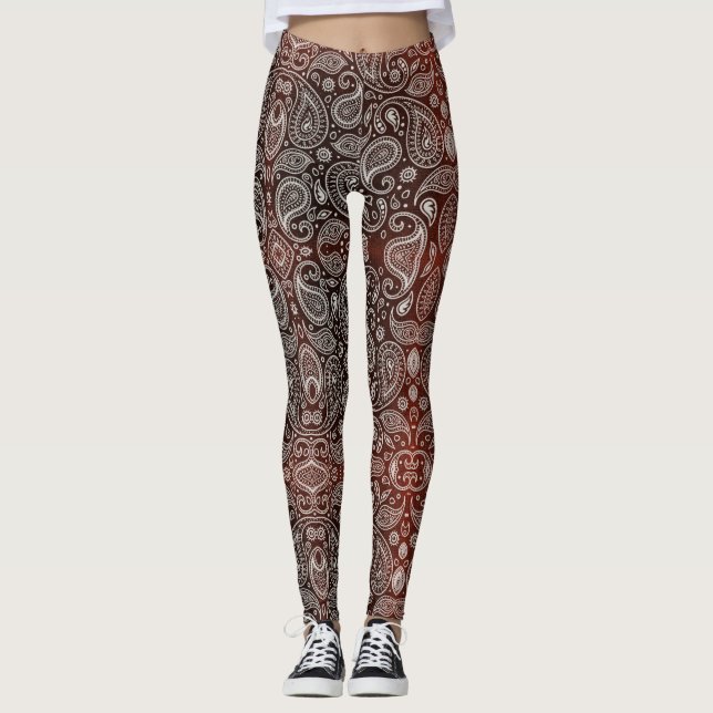 Mörk - röda Paisley Leggings (Framsida)