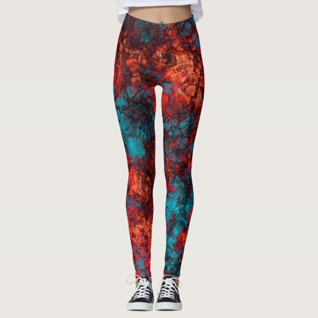 Mörk rödblått struktur texturerat suede marble gra leggings (Framsida)